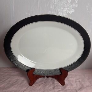 14"‎ Noritake 6878 Mirano Oval Serving Platter Black Platinum